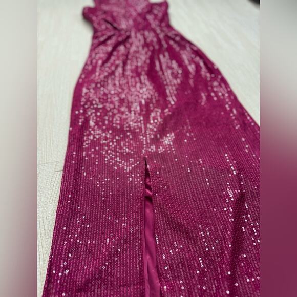 Alamour The Label Gown Dress Wedding Guest Magenta Sequin Glam Formal Prom Sz L - Picture 9 of 16